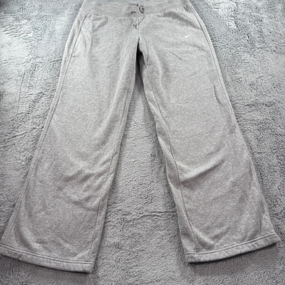 Nike Gray Fleece Wide Leg Sweatpants Womens Large Drawstring Lounge Pants